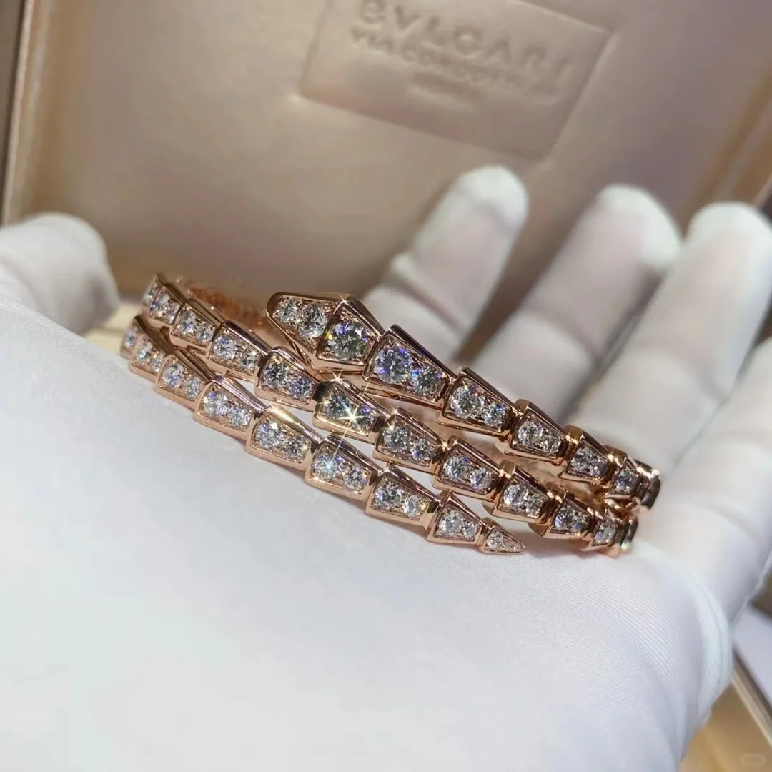 Bvlgari Serpenti Viper Bangle Bracelet - Full Diamond & Rose Gold - Original Replica Club