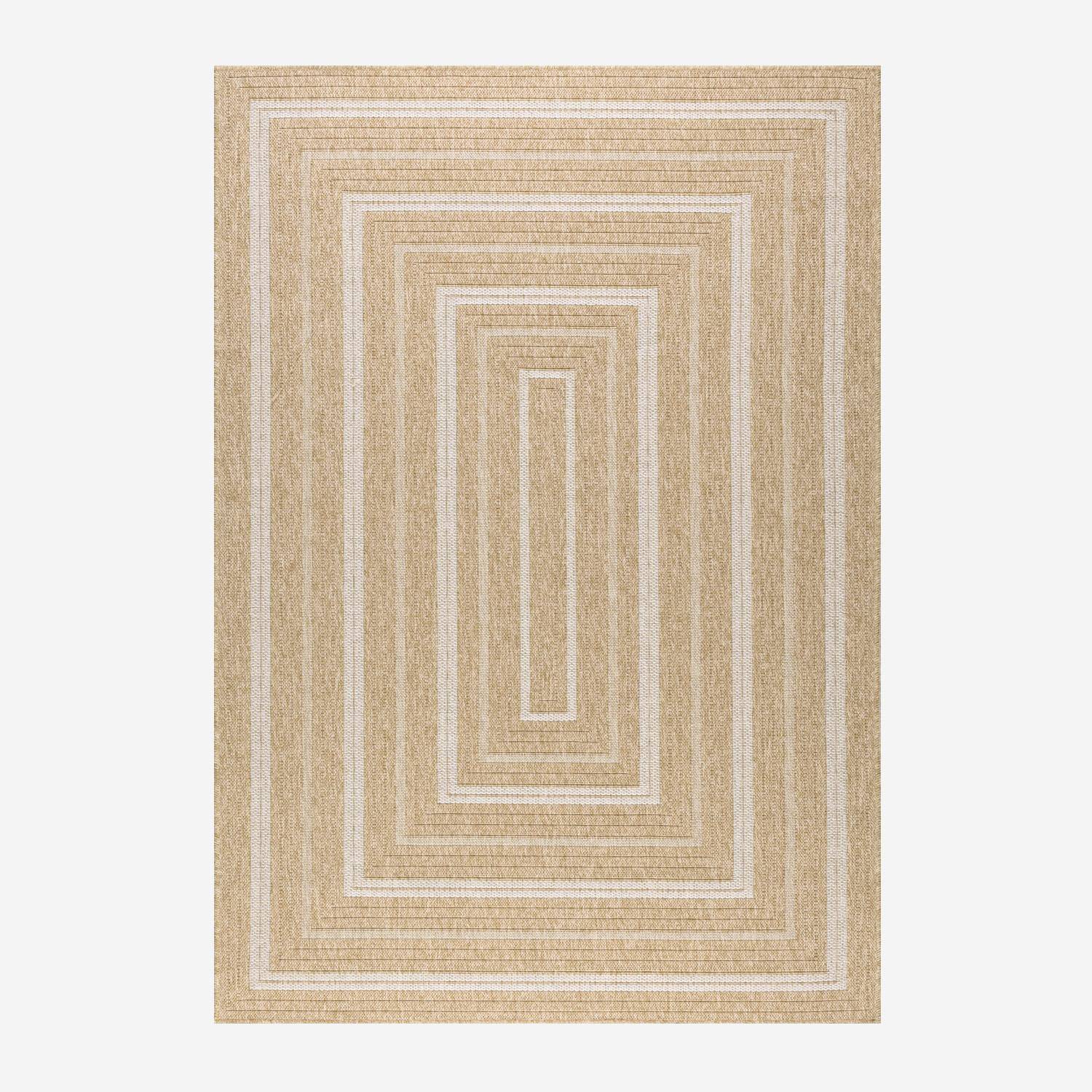 Daymo - Alfombra interior/exterior efecto tela de yute beige con motivos