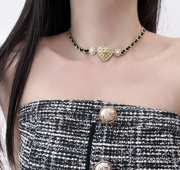 Chanel Leather Chain Love Heart Choker Necklace - Original Replica Club
