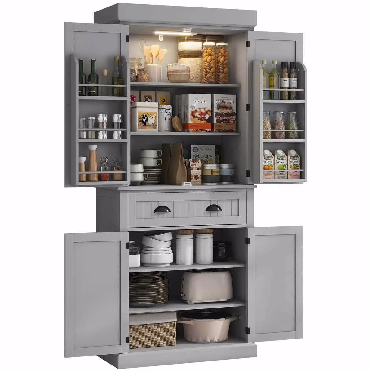 Spaco 17-Tier Kitchen Small Pantry Cabinet with 2 Doors and 6 Adjustable Shelves, Cabinet Pantry, Freestanding 5-Tier Shelving Pantries for Kitchen Storage, Gray - Image 5
