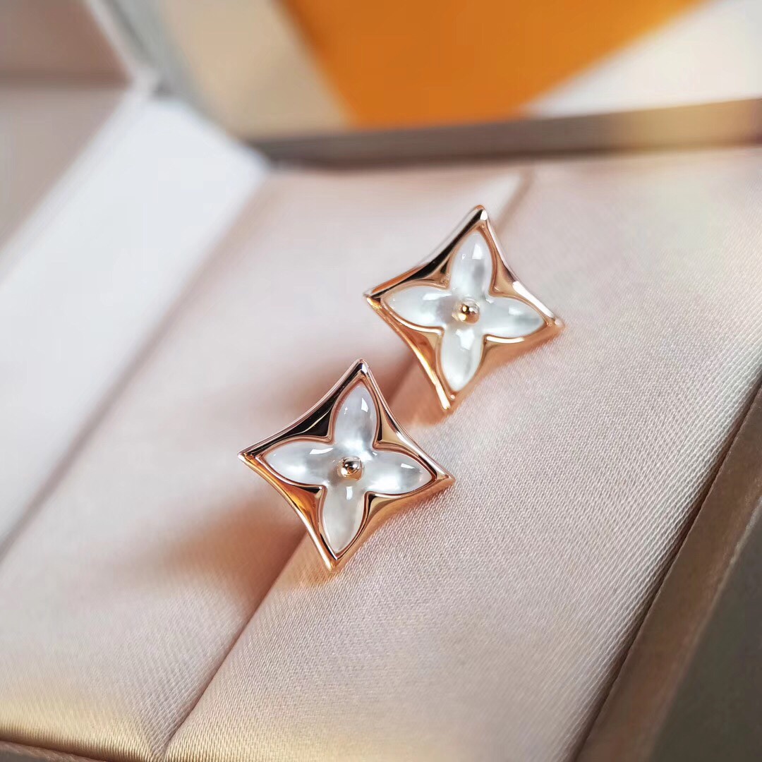 Louis Vuitton Dainty Rose Gold White Mother of Pearl Stud Earrings - Original Replica Club