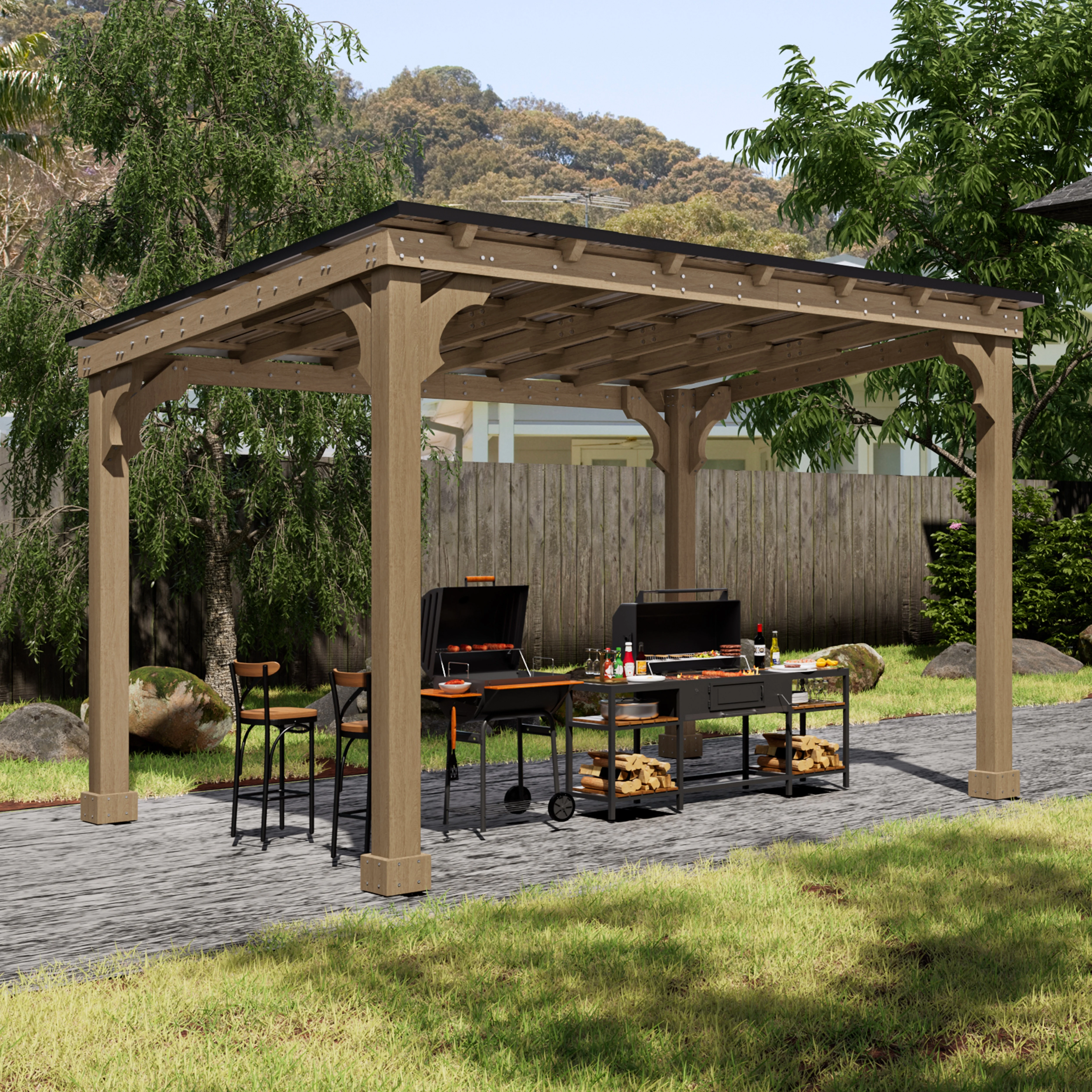 VEIKOUS 8' x 5' Outdoor Hardtop Gazebo, BBQ Grill Gazebo w/ Workstation Shelves for Lawn, Garden, Deck - Image 30