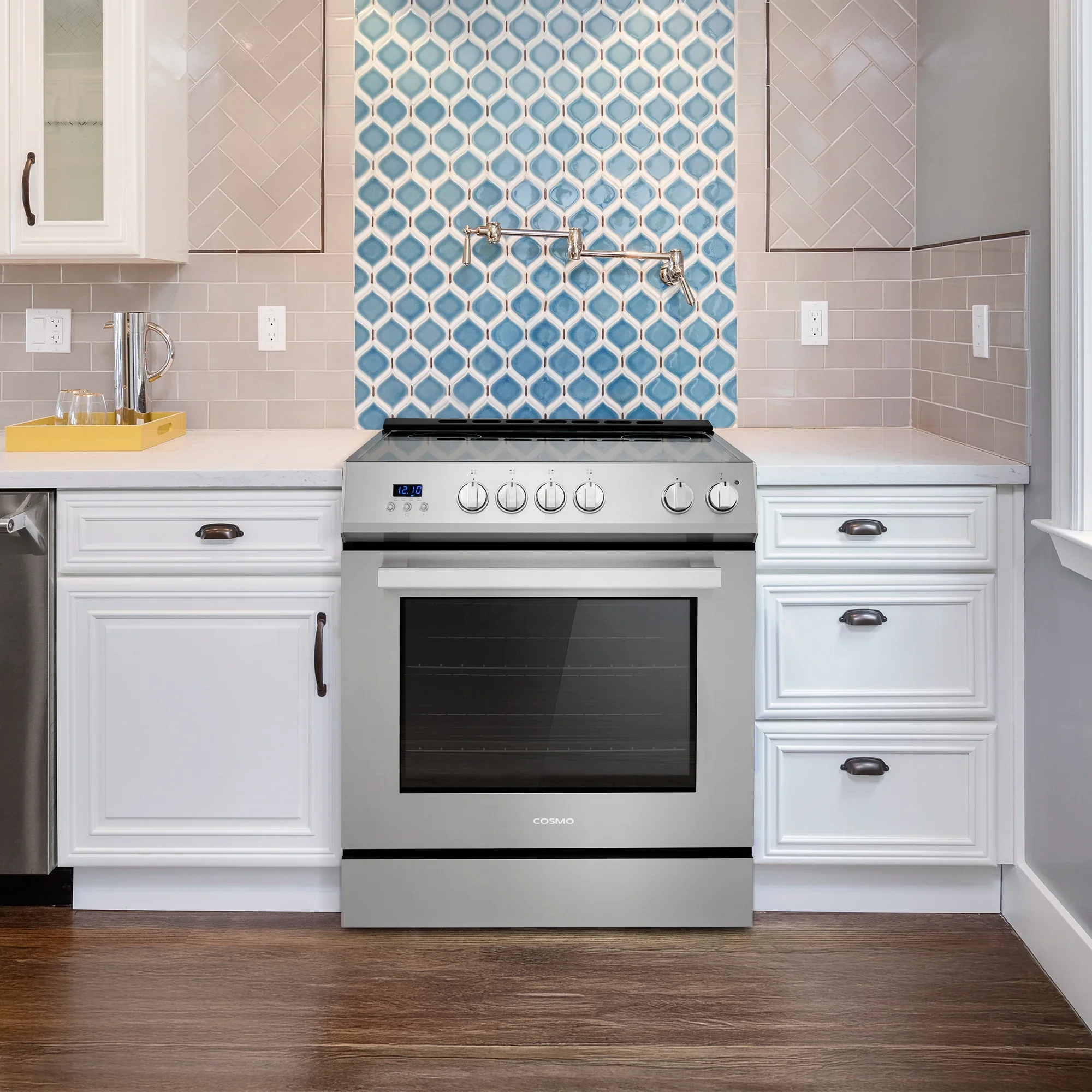 Cosmo 30 in. Stellar Collection 5.0 cu. ft. Electric Range with 4 Burner Glass Cooktop and Convection Oven in Stainless Steel
