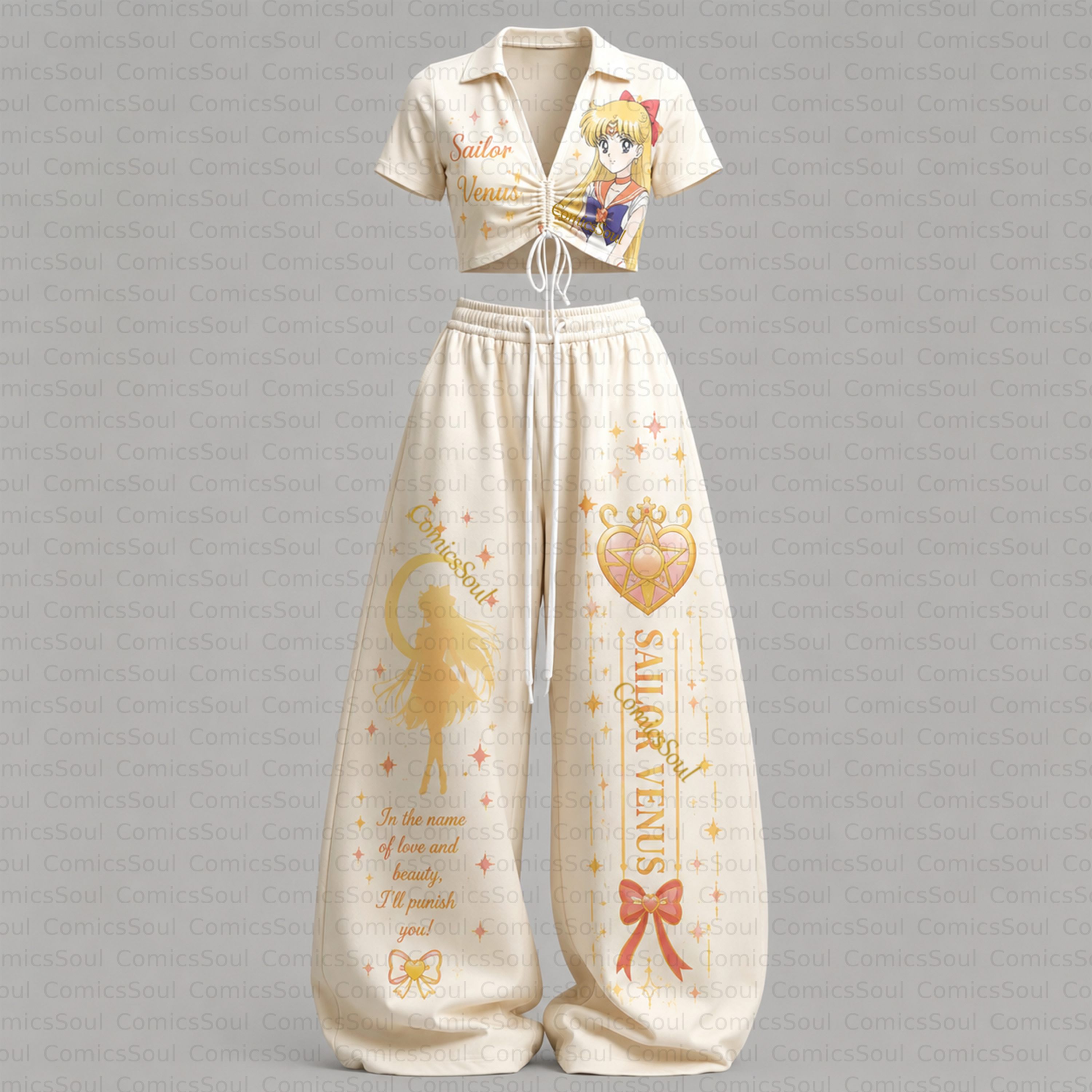 Sailor Moon Drawstring Short Sleeve Top & Long Pants Two-Piece Set