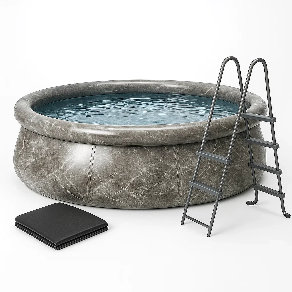 Piscina desmontable redonda con depuradora gris marmoleado 366x76 cm RiLXTxdN29YC