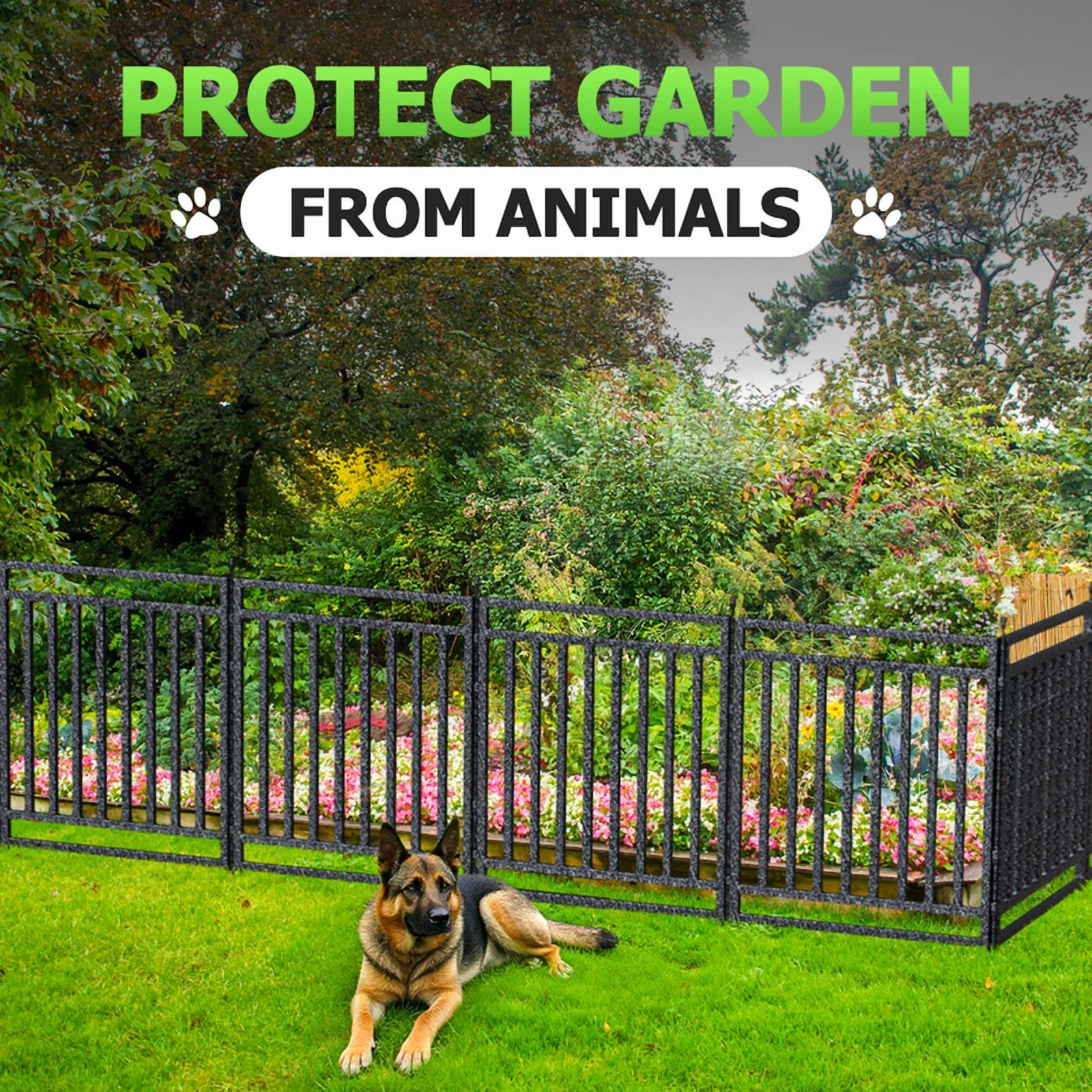 Petorldog Decorative Garden Fence, 36ft x 40in, 14 Panels + 2 Gates, No Dig Metal Dog Fence for Yard | Black-Silver - Image 3
