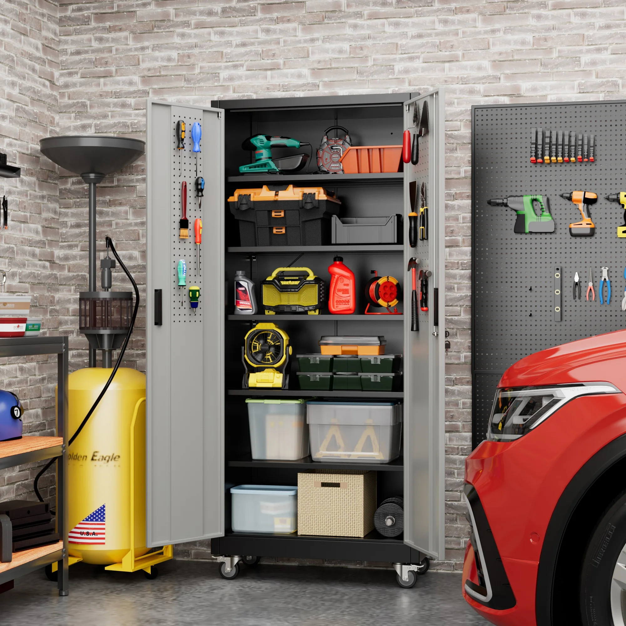 SUPEER Metal Rolling Storage Cabinets with Locking Doors and 5 Adjustable Shelves, Steel Garage Storage Cabinet for Garage, Office, Classroom, Assemble Required(Black) - Image 11