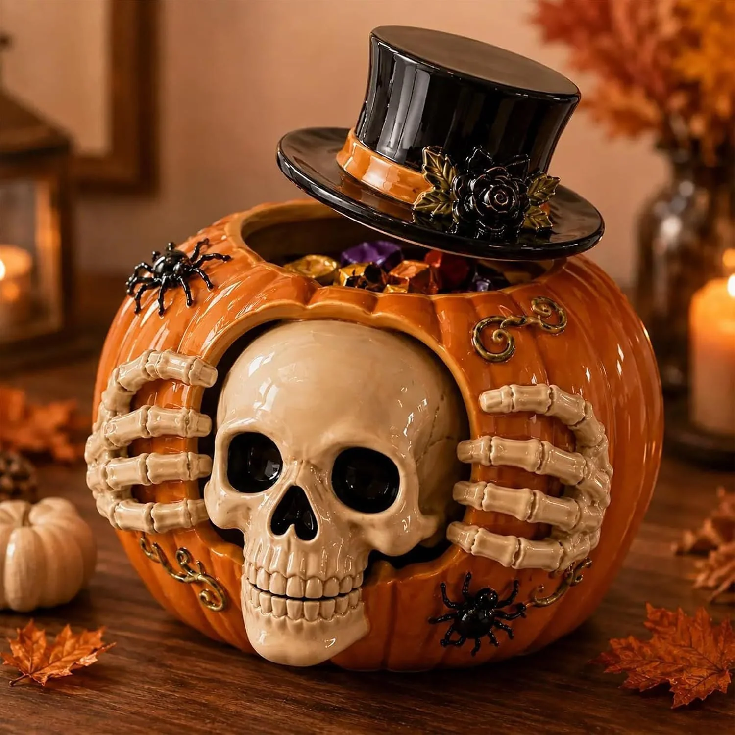 Skull and Pumpkin Halloween Candy Jar - Image 3 Skull and Pumpkin Halloween Candy Jar - Image 3