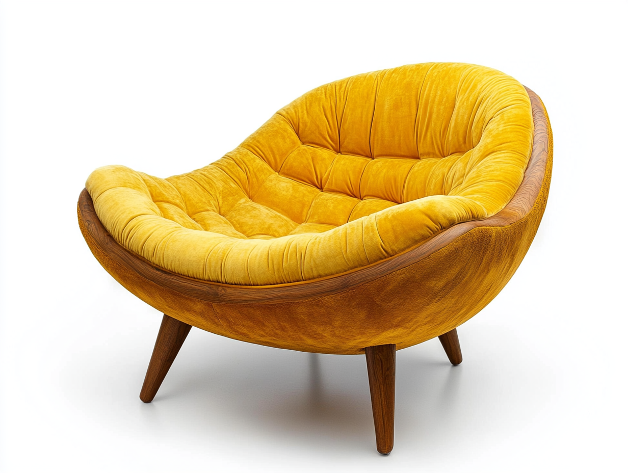 Sillón relax redondo amarillo dorado terciopelo madera salón descanso 100x90x80 cm