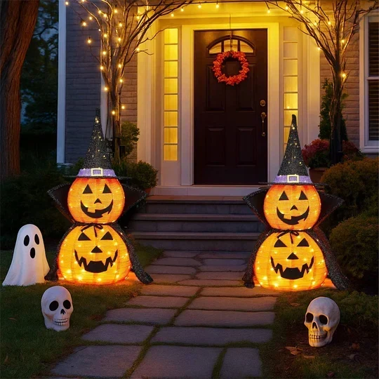 Collapsible Lighted Halloween Pumpkin Decoration, Indoor and Outdoor