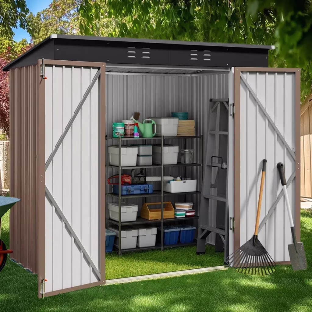 5'x3' Outdoor Storage Shed, Asofer Shed and Outdoor Storage Clearance, Weatherproof Tool Shed, Brown - Image 5