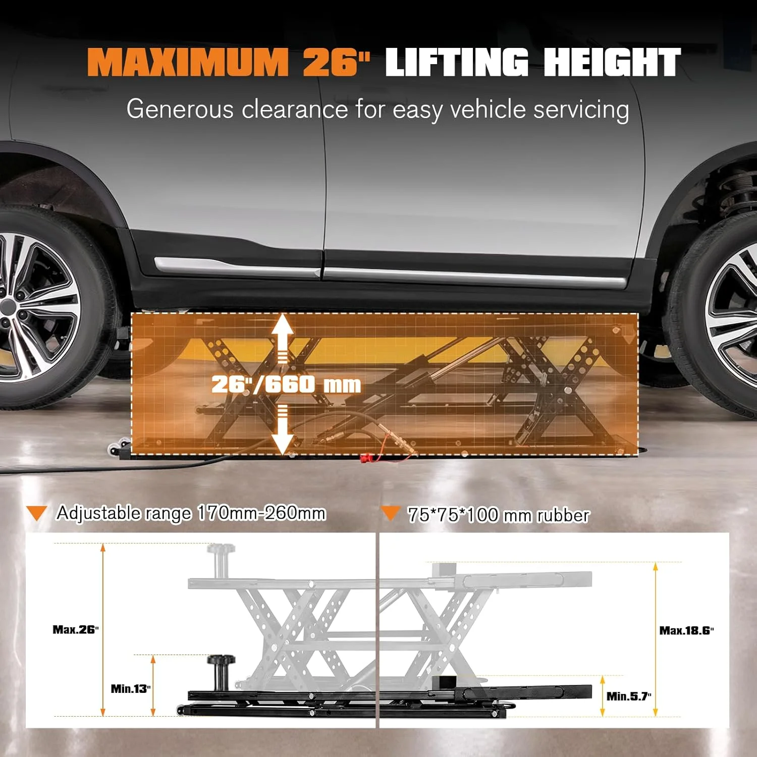 Jocisland Portable Car Lift, Capable of Lifting 5000 LBS Quick Jack with a Maximum Height of 26", Car Lifts for Shop and Home Garage, Black - Image 3