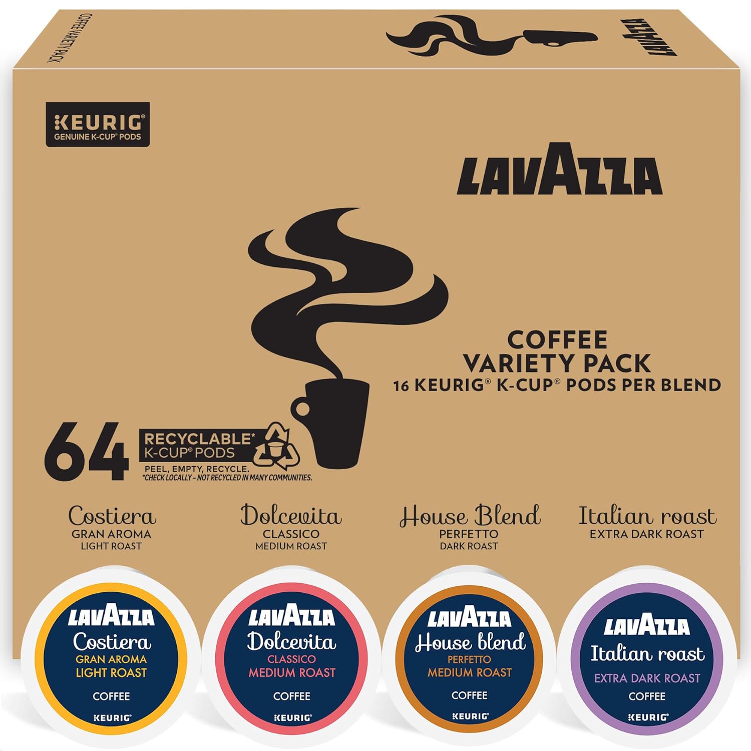 Lavazza Coffee Variety Pack. Keurig Single-Serve K-Cup Pods. 64 Count