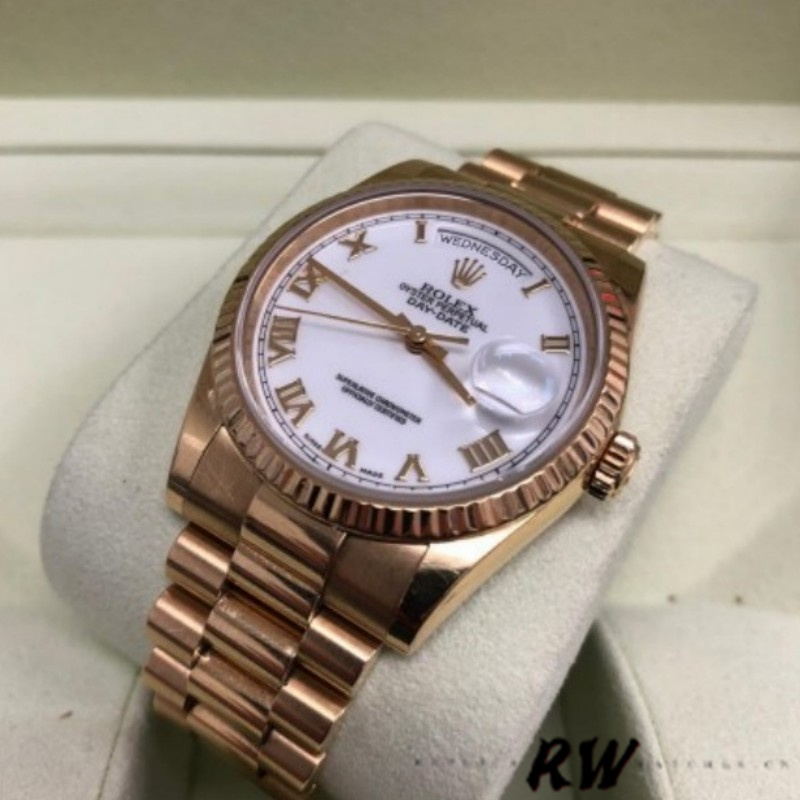 Rolex Day-Date 118235 White Dial Fluted Bezel 36mm Unisex Replica Watch