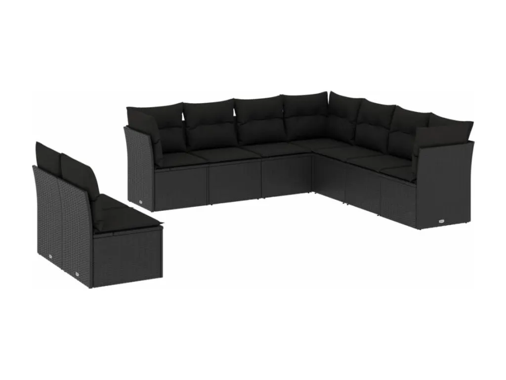 Set de sofás de jardín 8 piezas y cojines ratán sintético negro 31293bcce