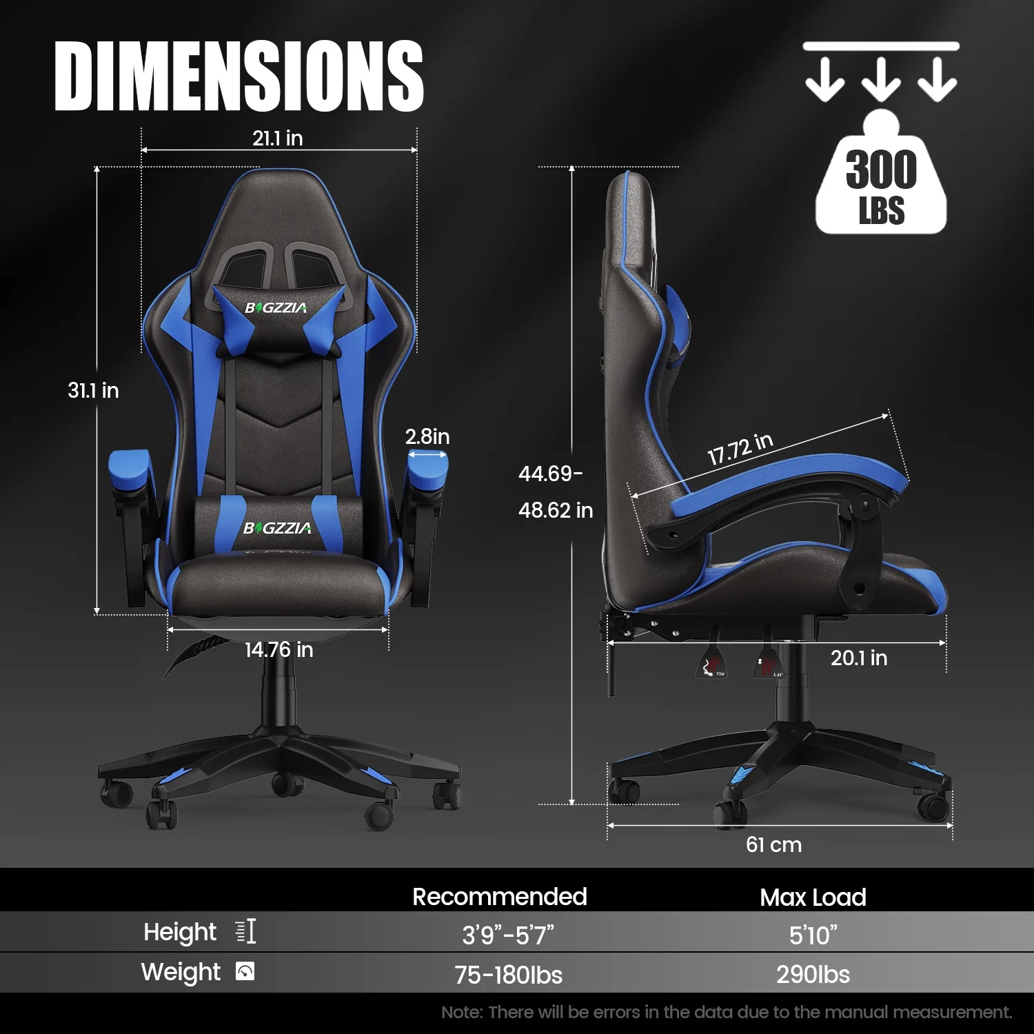 Bigzzia Gaming Chair Office Chair, Ergonomic Game Chair with Height Adjustable Headrest and Lumbar Support for Adults Teens, Black & White - Image 70
