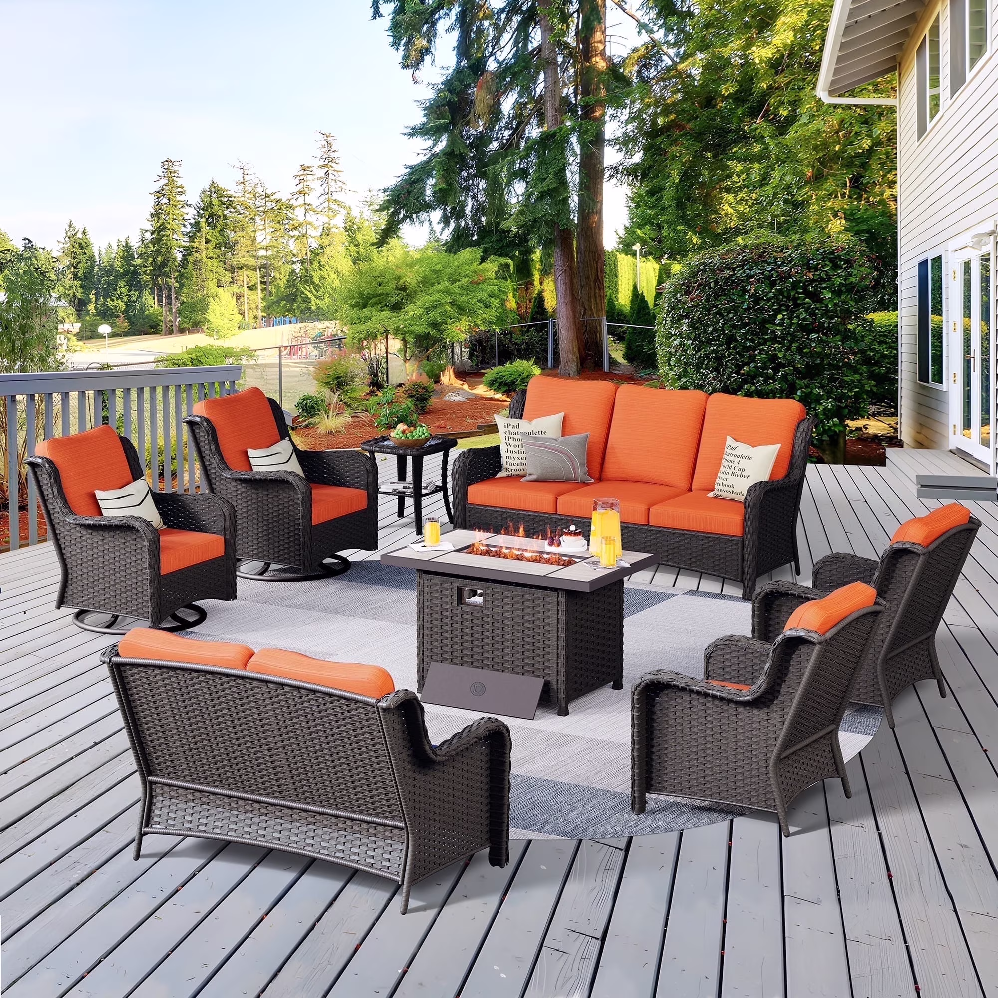 Vcatnet 8 Pieces Outdoor Patio Furniture Sectional Sofa All-weather Conversation Set with Swivel Rocking Chairs and Fire Pit Table for Garden,Poolside,Gray - Image 7
