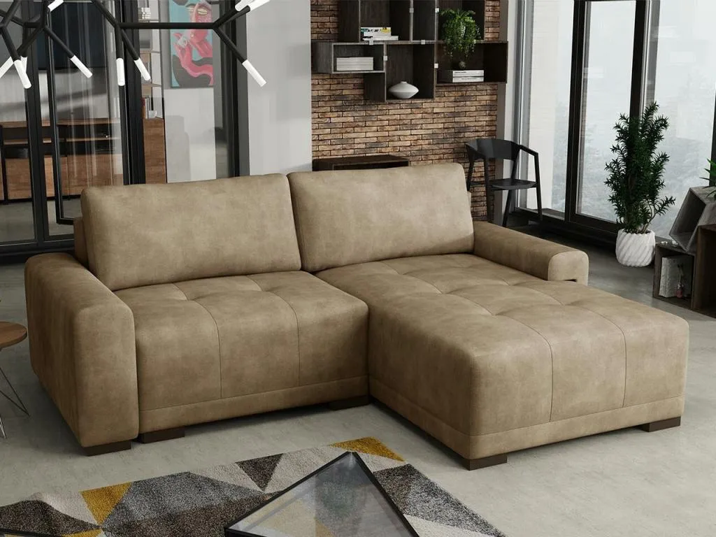 Sofá rinconero Decopractico 183 Marrón Función de descanso Caja de ropa de cama 237x180cm QKCP50511