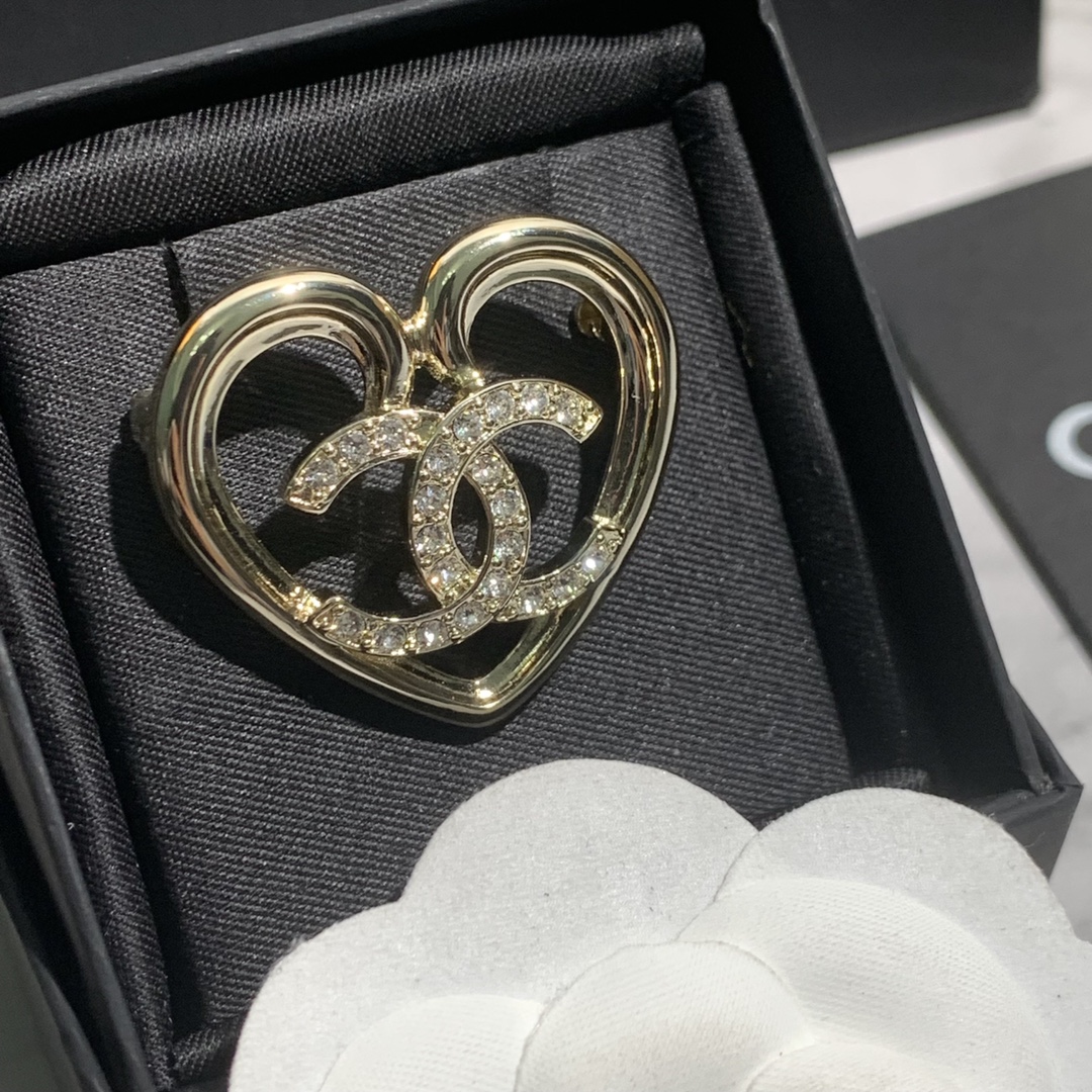 Chanel Light Gold Hollow Heart Brooch - Original Replica Club