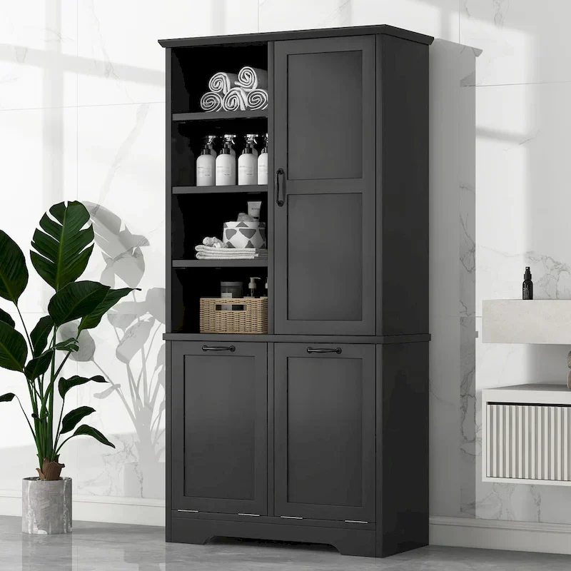 Multi-Functional Bathroom Storage Cabinet with Doors, Drawers, and Tilt-Out Laundry Hamper