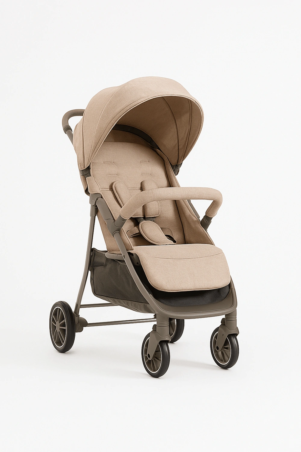 Cochecito de bebé, carrito ligero con respaldo ajustable en 4 posiciones y capota extensible, hasta 22 kg, arnés de seguridad, color beige claro, apto para 0 - 48 meses