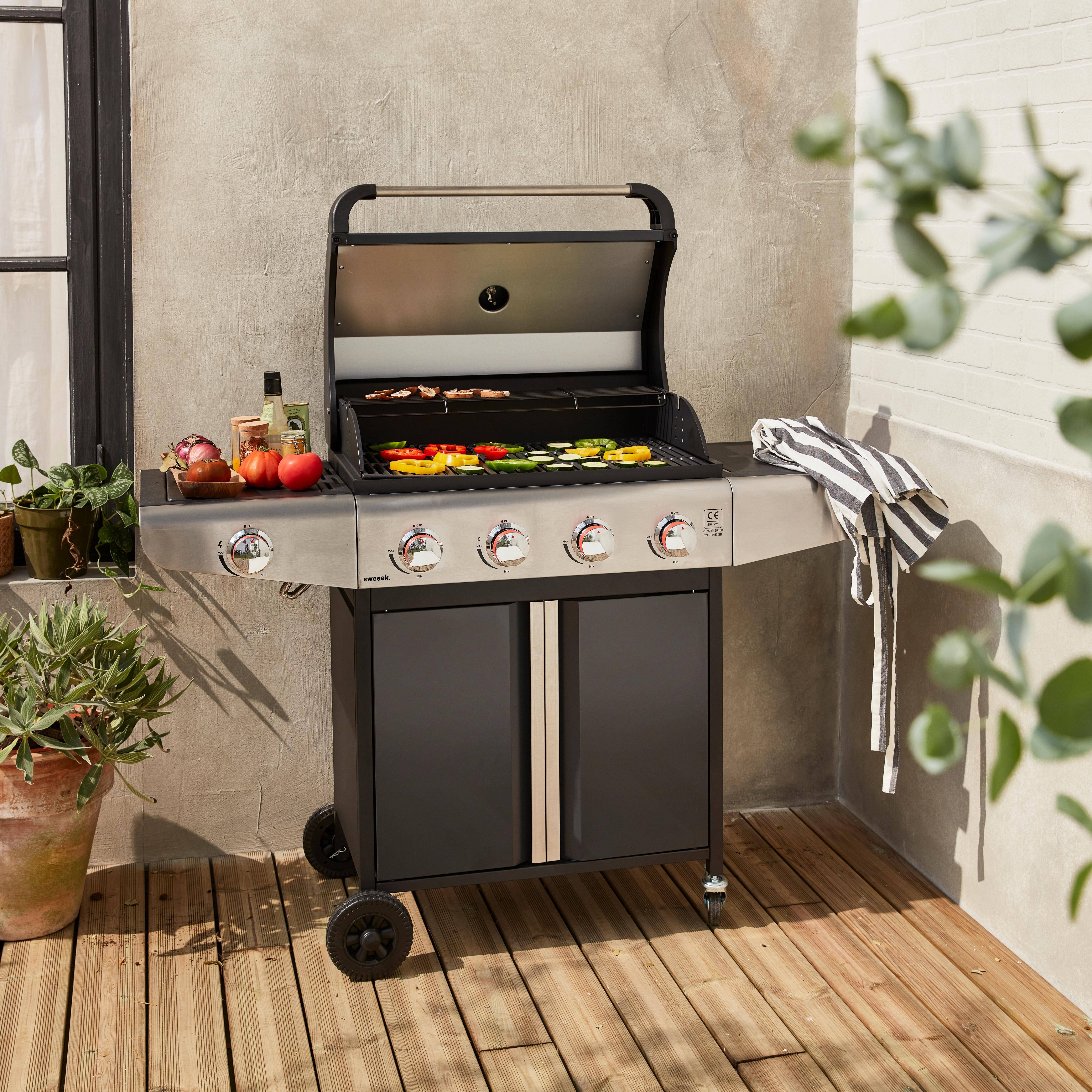 Bazin 4 - Barbacoa de gas de 5 quemadores con 1 quemador lateral