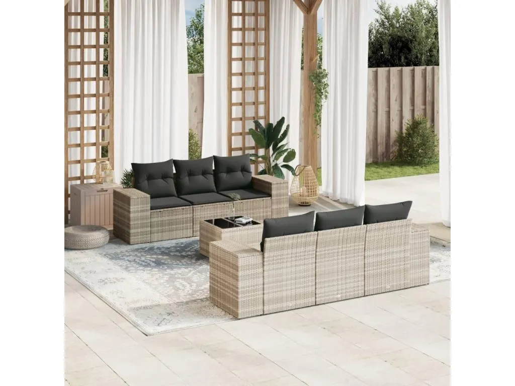 Set de sofás de jardín 6 pzas y cojines ratán sintético gris 18225kjce