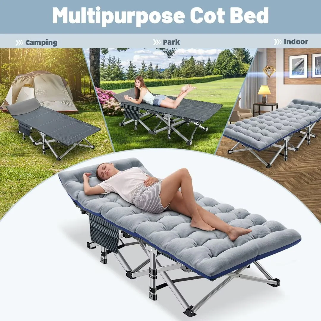 Docred Camping Cot Folding Camping Bed for Adults, Heavy Duty Collapsible Sleeping Bed, Travel Military Portable Cots Bed with Carry Bag & 2-Sided Mattress for Indoor & Outdoor Use - Image 8