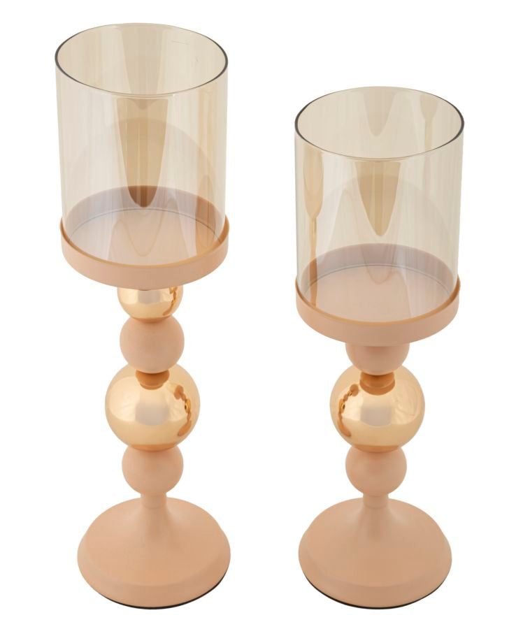 Set van 2 roze en gouden metalen kaarsenhouders