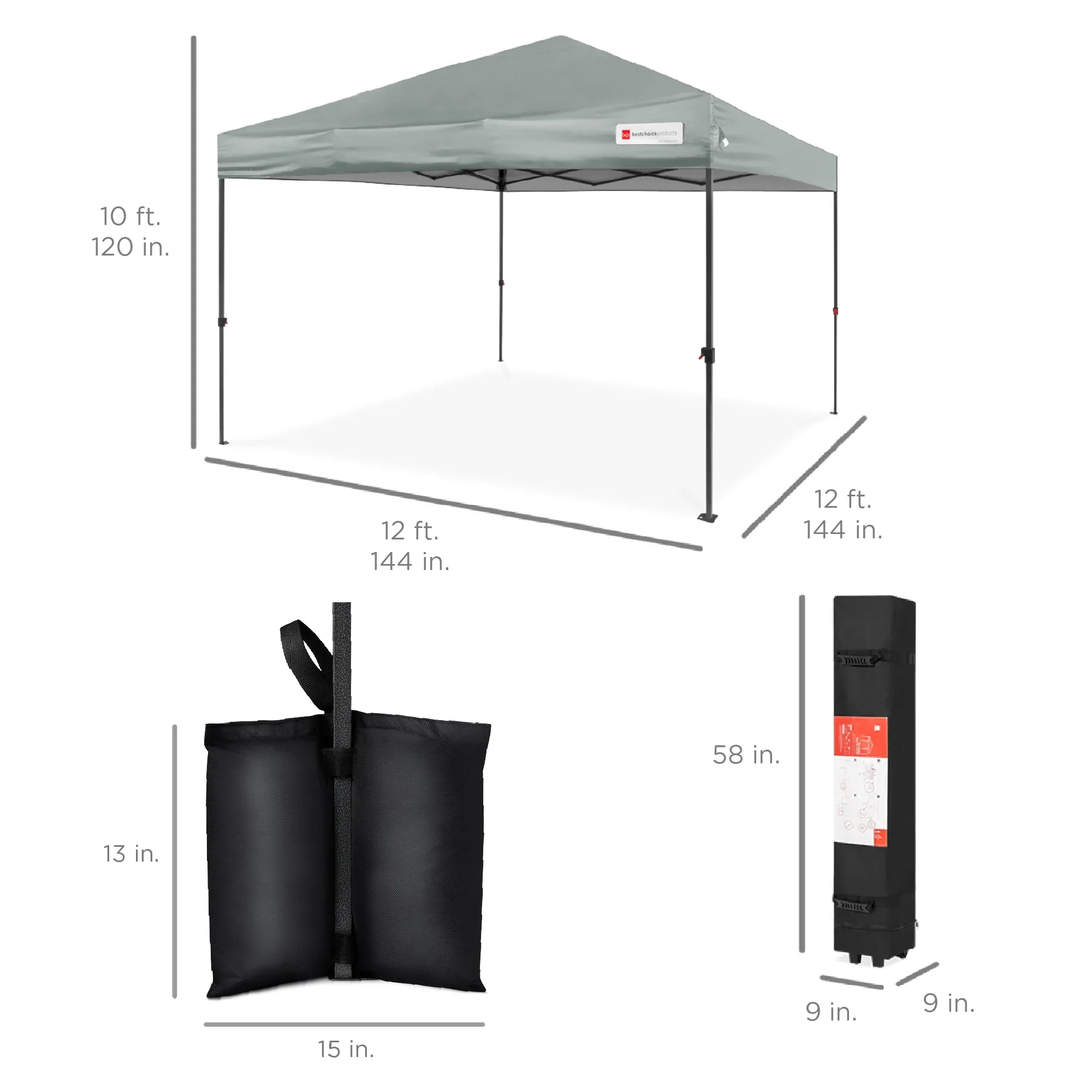 Best Choice Products 12x12ft Easy Setup Pop Up Canopy w/ 1-Button Setup, Wheeled Case, 4 Weight Bags - Navy Blue - Image 165