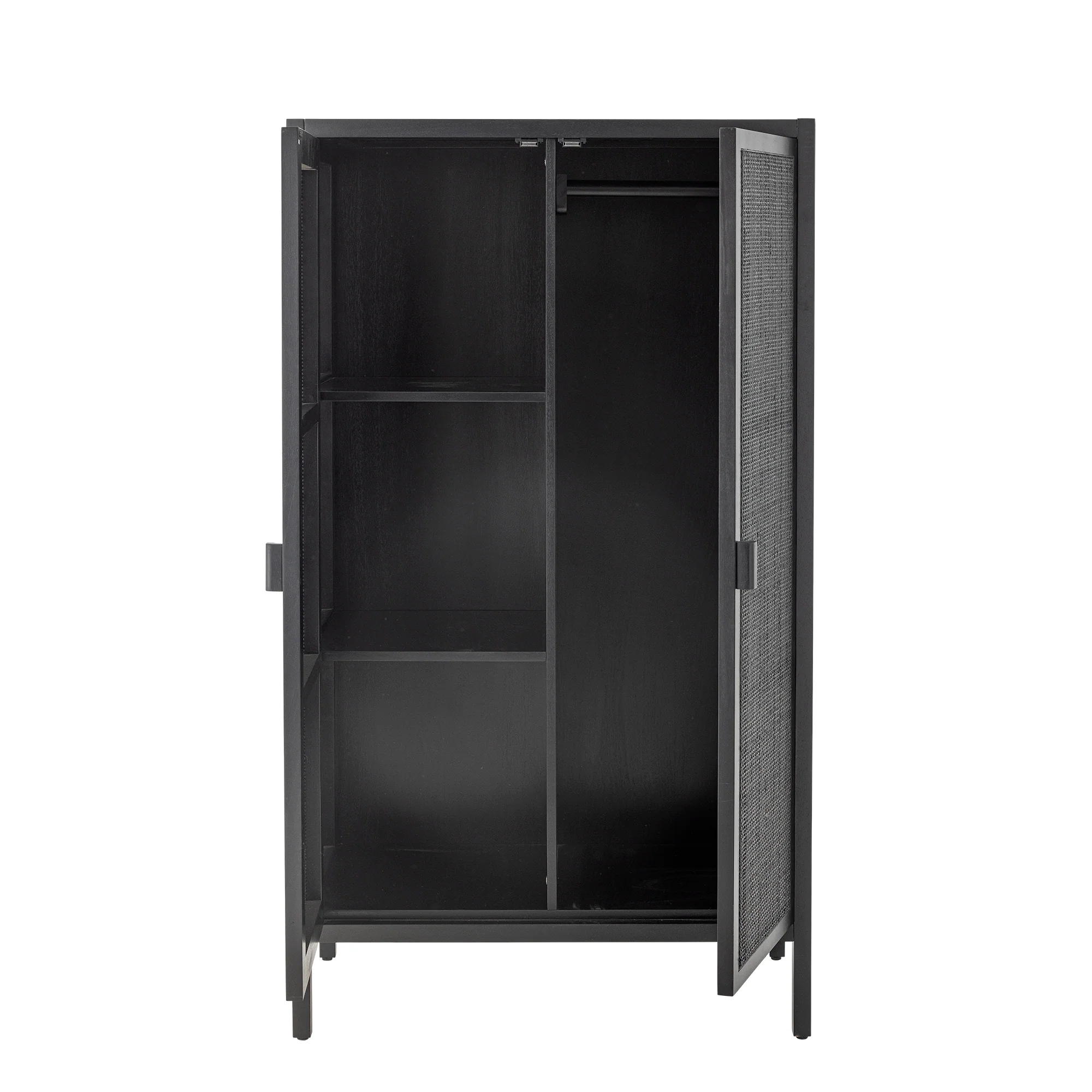 Marikka Black Cabinet, Wood & Rattan