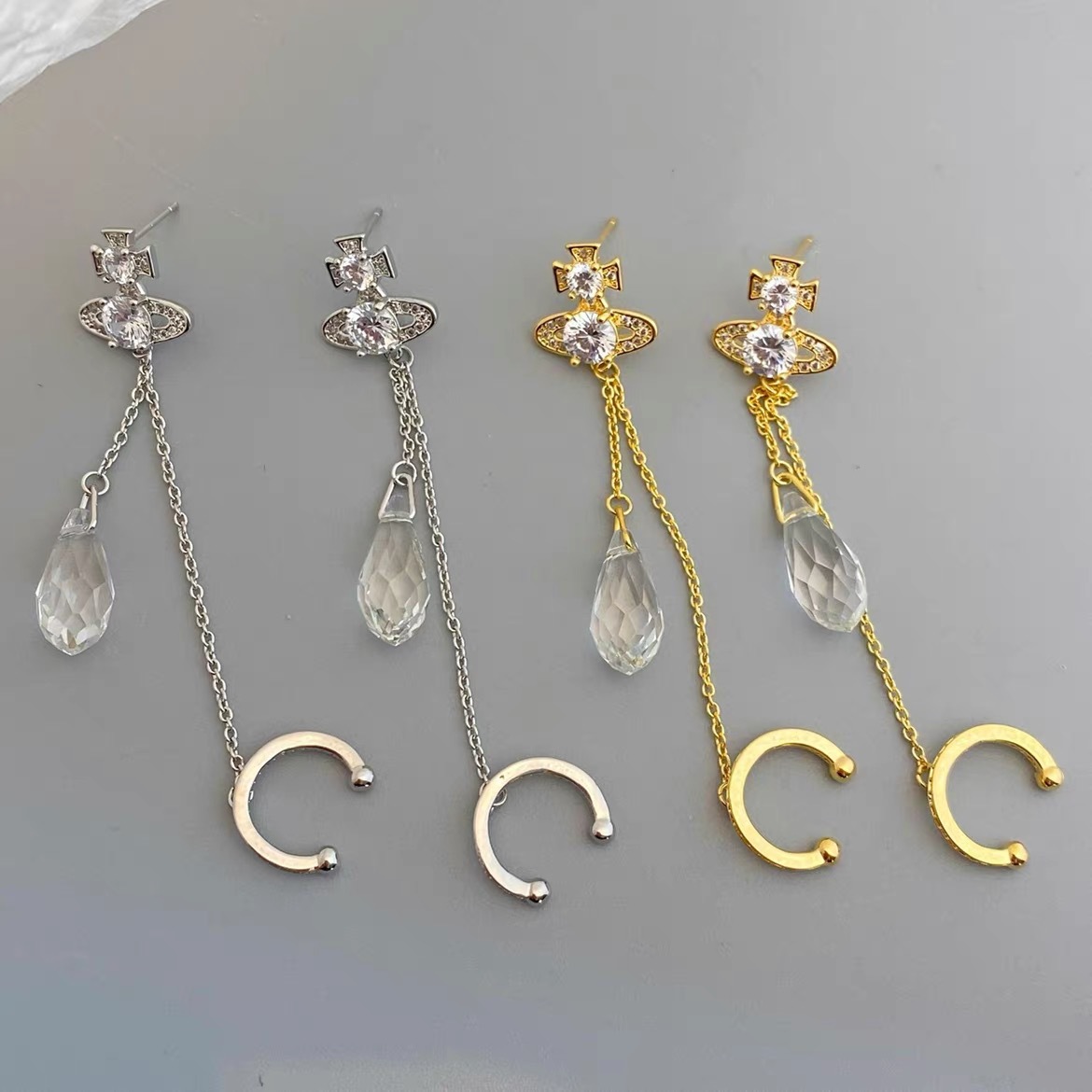 Vivienne Westwood Climber Ear cuff Saturn Waterdrop Crystal Earrings - Original Replica Club