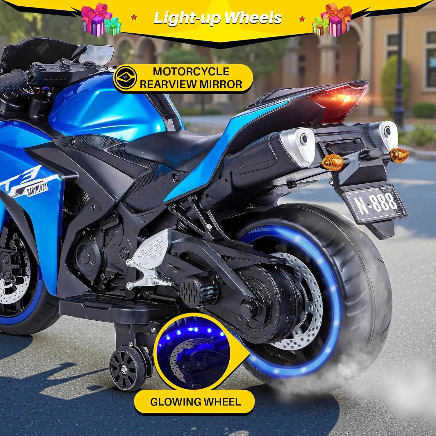 2 Seats Electric Dirt Bike Motorcycle for Kid 3-8, 12V Kids Motorcycle with Manual Throttle, Lighting Wheels, Music Function, Max Load 99LB (Blue) - Image 6