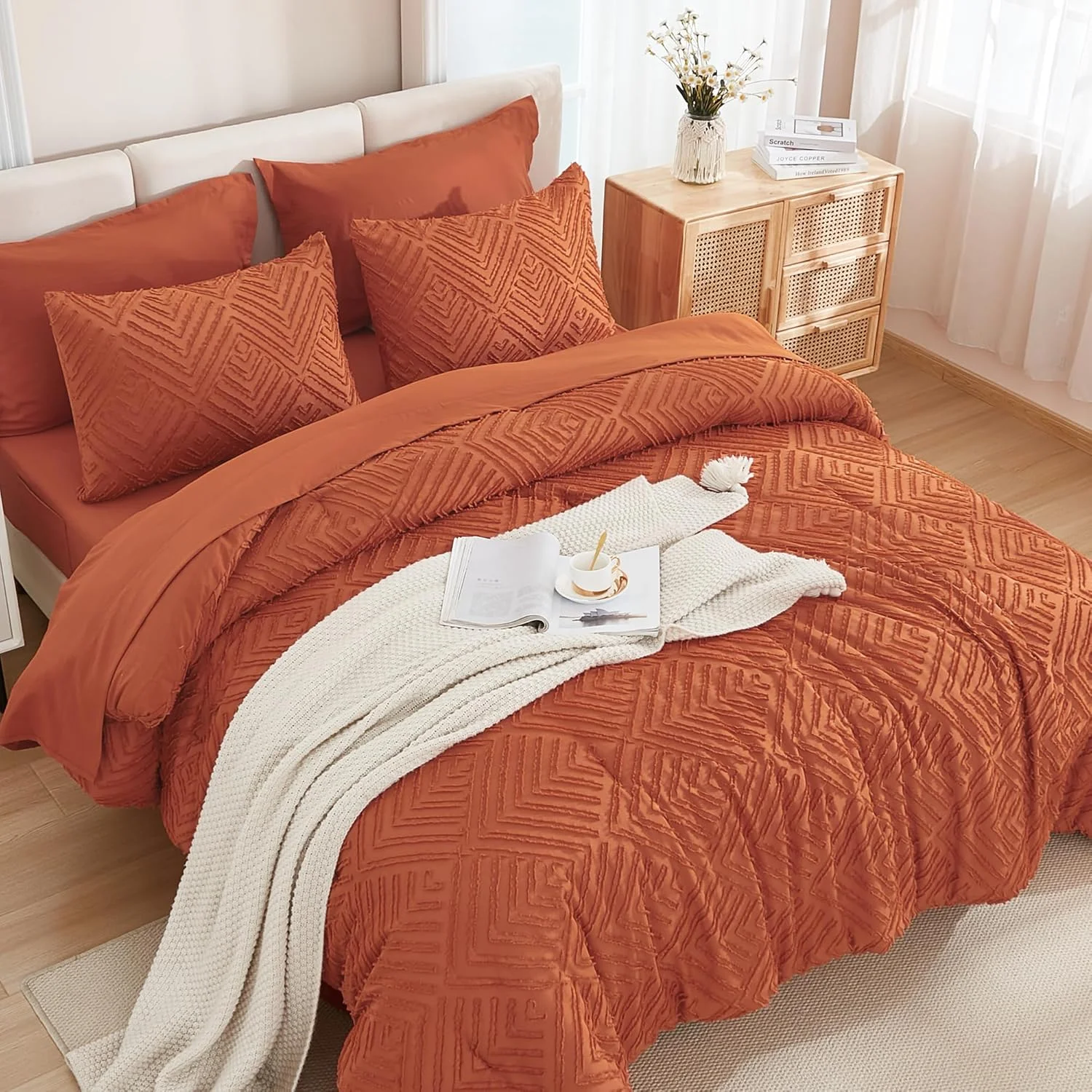 Queen Comforter Set 7 Piece Dark Emerald Green - Bed in a Bag Queen Boho Lightweight Fluffy Tufted Bedding Sets with Comforter, Sheets, Pillowcases & Shams - Image 39