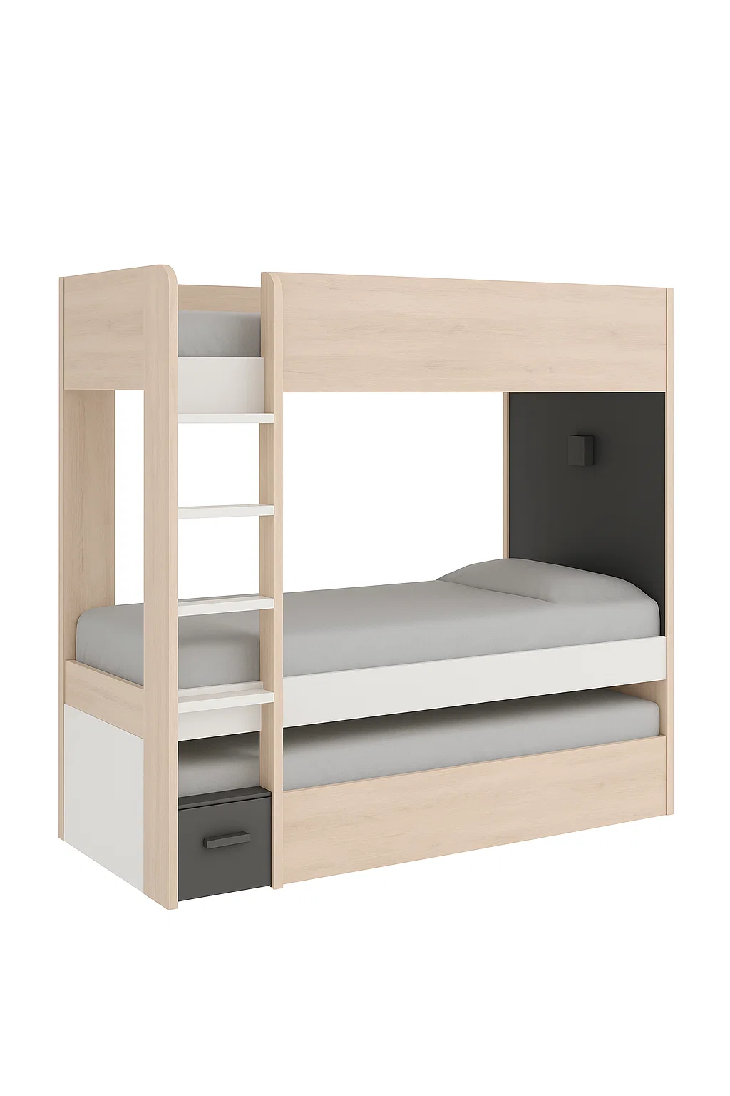 Cama litera con almacenamiento integrado y escalerita