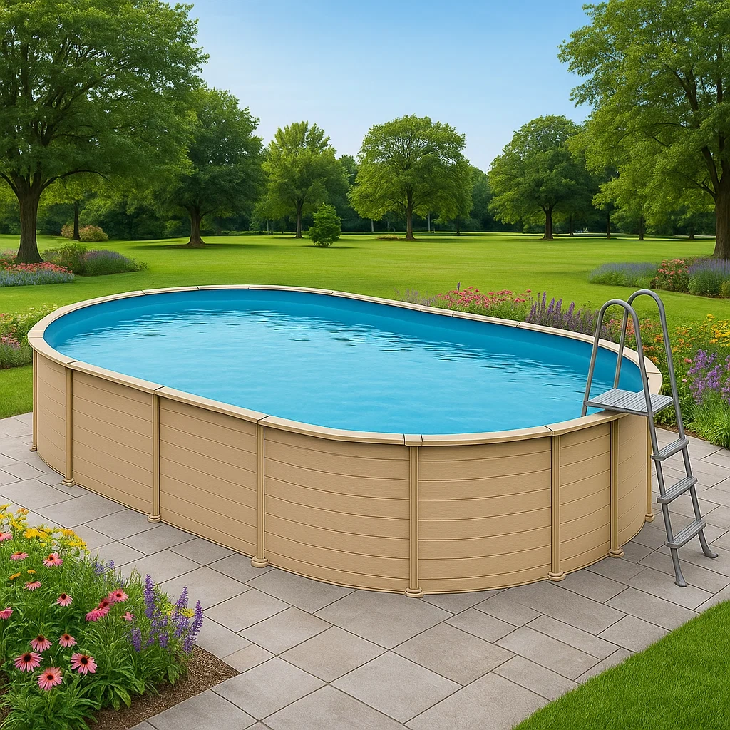Piscina tubular ovalada de acero desmontable 418x243x98 cm Beige/Azul uAcxWPY120vs
