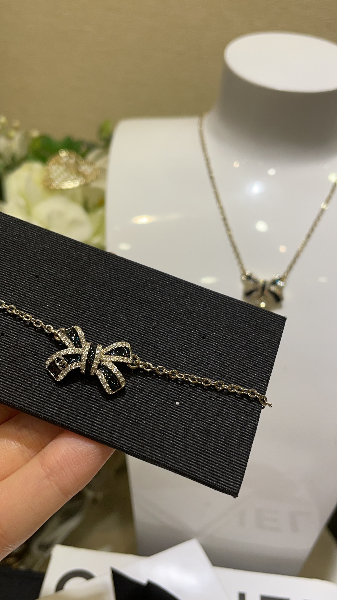 Chanel Black Bow CC Pendant Necklace and Bracelet - Original Replica Club