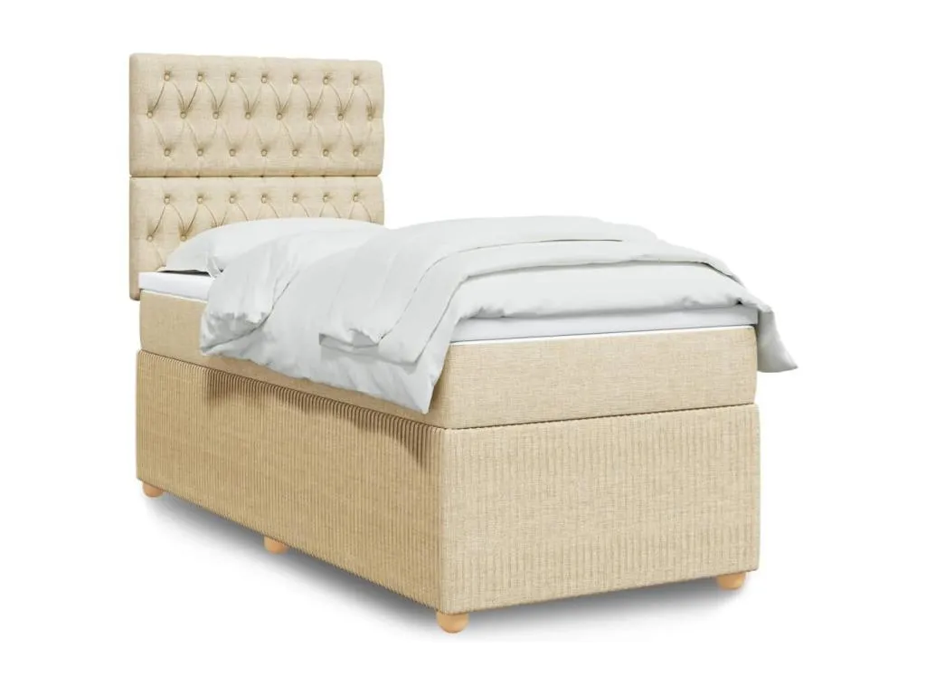 Cama box spring con colchón tela color crema 90x190 cm sok3520357