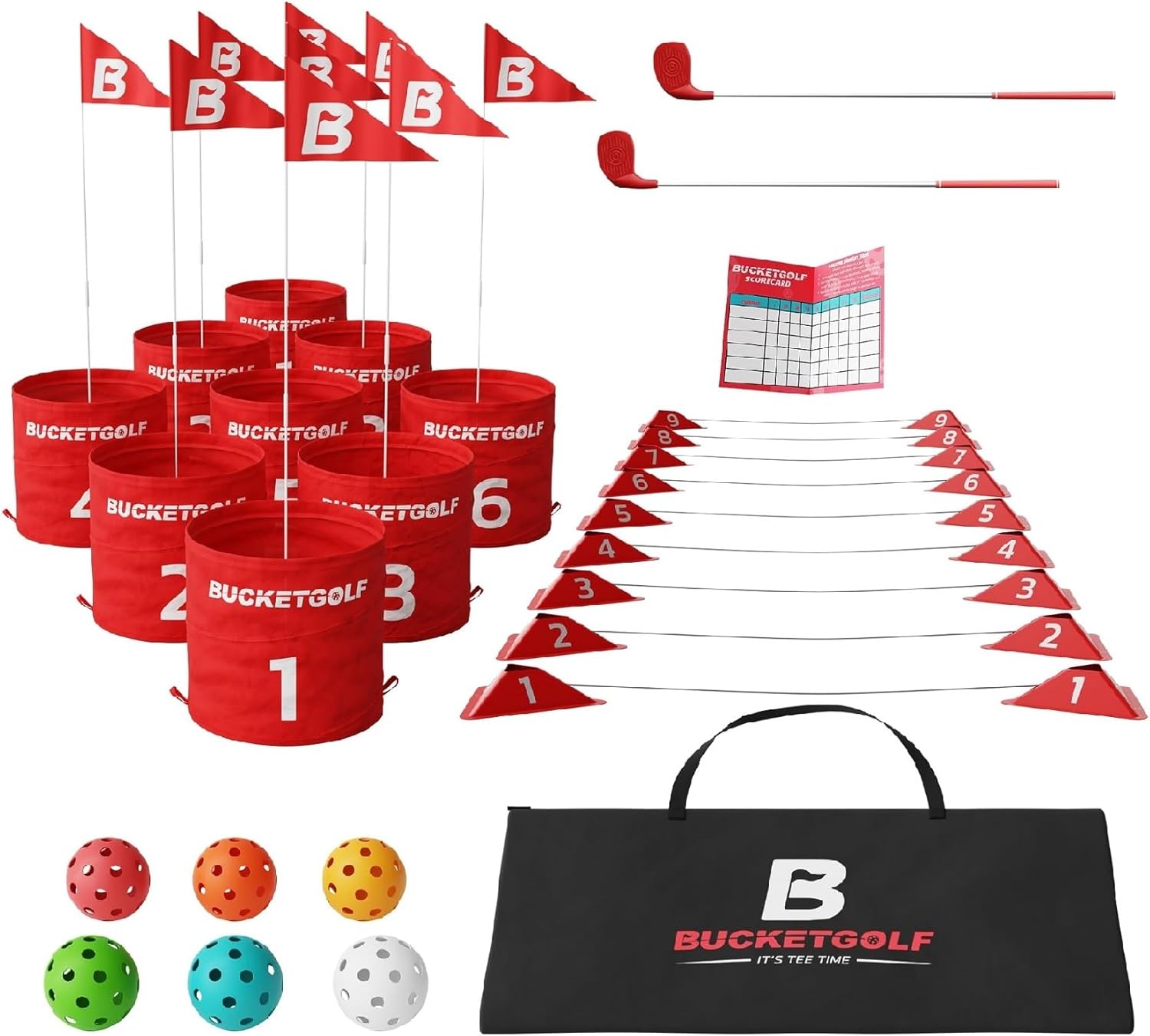 WAYFAIR Bucketgolf Game 9 Hole Bundle With Clubs - Outdoor Golf Game For All Ages Adults, Kids, Family. Play Golf Anywhere Yards, Beach, Park, Backyard Game. (2 Clubs (2 RH))