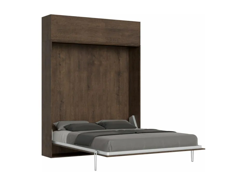 Cama abatible 160 vertical Mobtrendy con módulo a pared superior Nogal 02125azyg