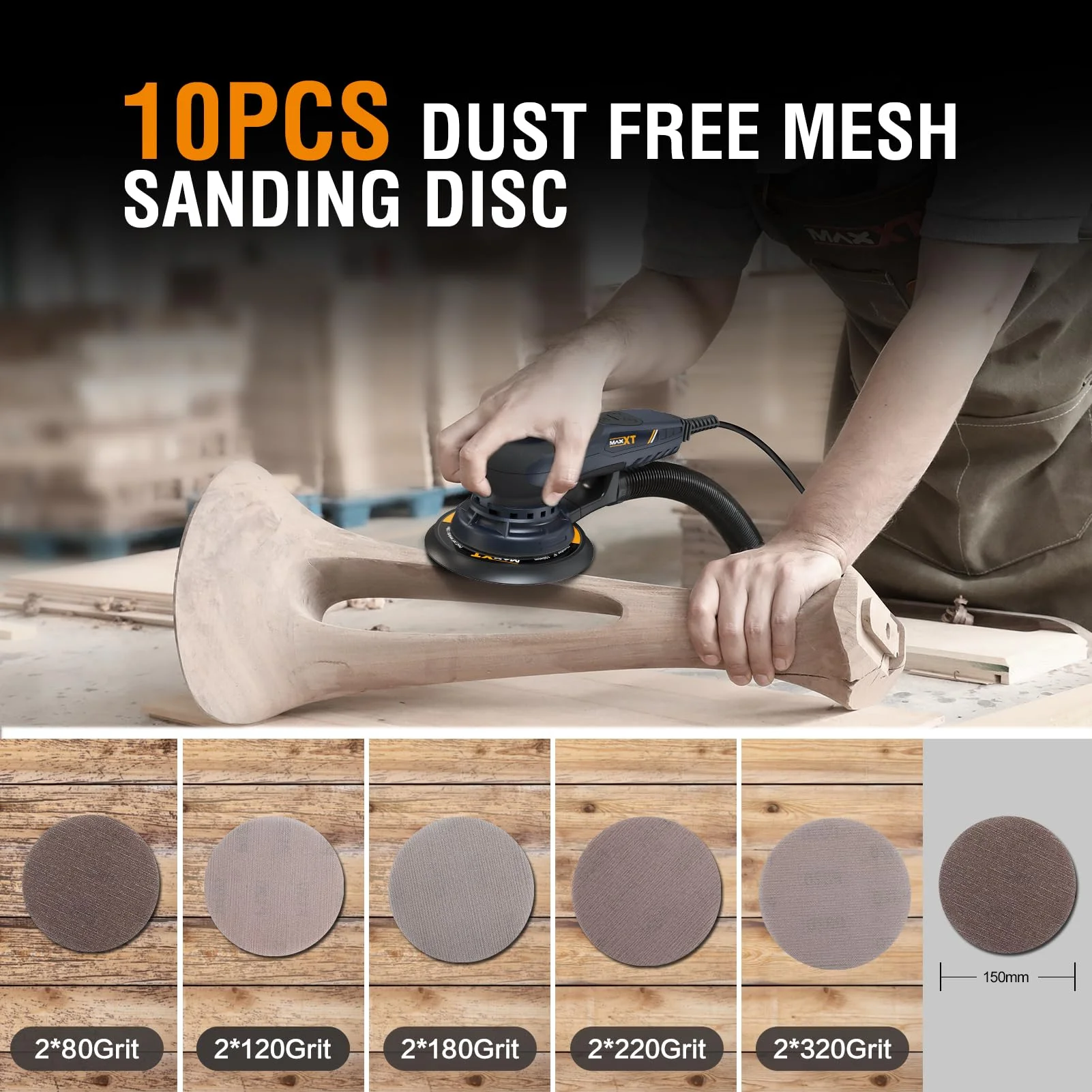 Electric 5mm Random Orbital Sander with Tool Case, Variable Speed Palm Sander with Brushless Motor, 5&6Inch Sanding Pads, Sanders for Woodworking, Primary Wood and Panel Processing - Image 4