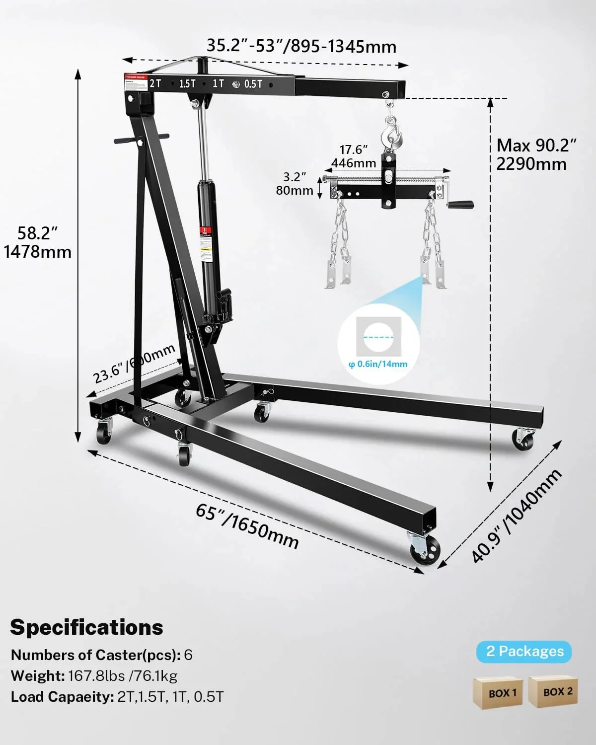 Garvee 2 Ton Hydraulic Folding Shop Crane Engine Hoist With Lever - Image 14 Garvee 2 Ton Hydraulic Folding Shop Crane Engine Hoist With Lever - Image 14
