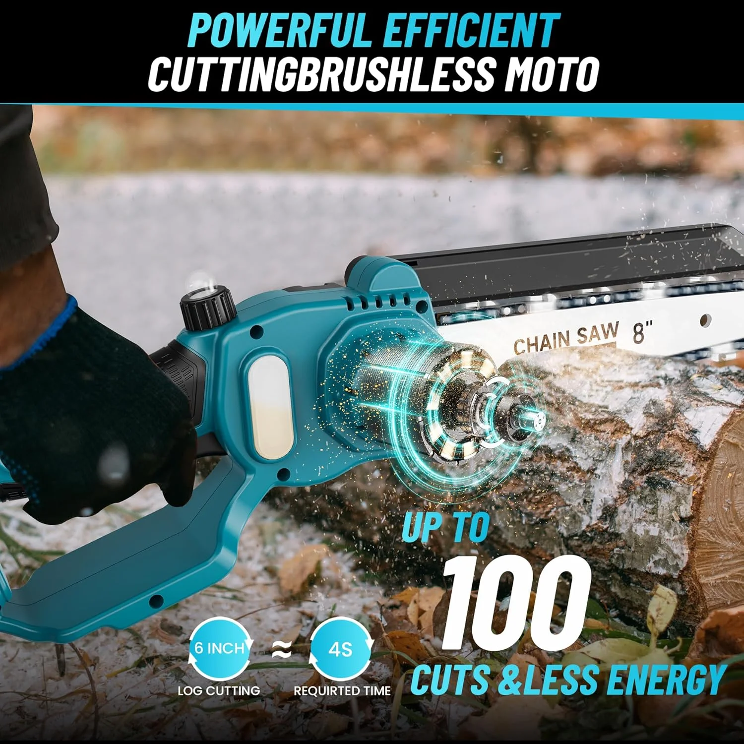 Seesii 2-in-1 Cordless Pole Saw, 8 Inch Brushless Mini Chainsaw with Extension Pole, 16ft Max Pole Saws with 2x 21V Batteries for Tree Trimming, Branches Pruning, Wood Cutting - Image 7
