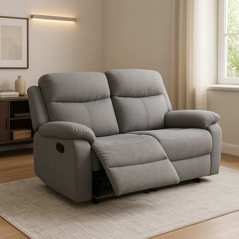 Sofá Reclinable Doble para Sala Relajación y Comodidad 150x90x100 cm Gris Tela Muebles Hogar