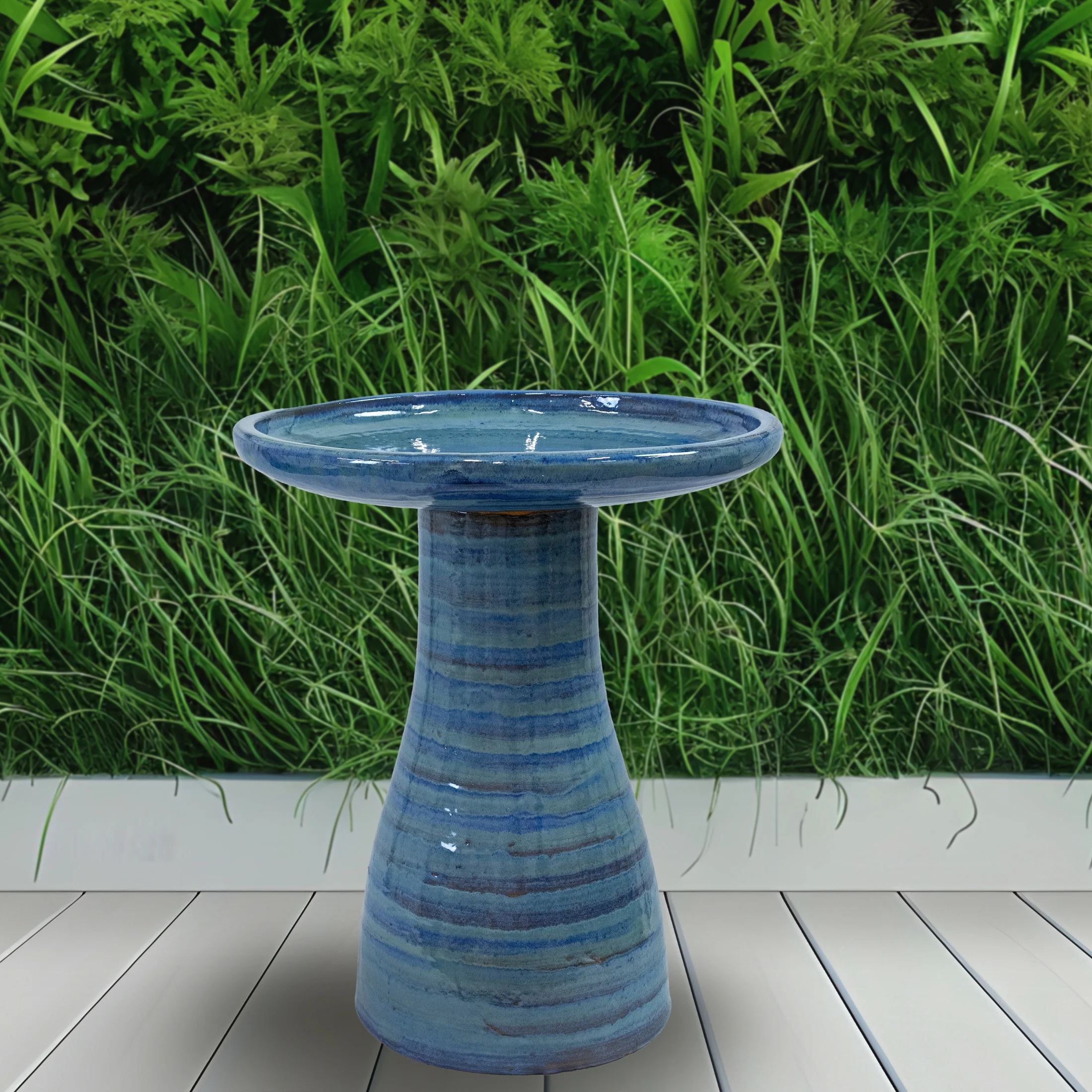 Sunnydaze Freestanding Ceramic Outdoor Bird Bath, Glazed, UV-Resistant Galaxy Blue Finish - Image 21