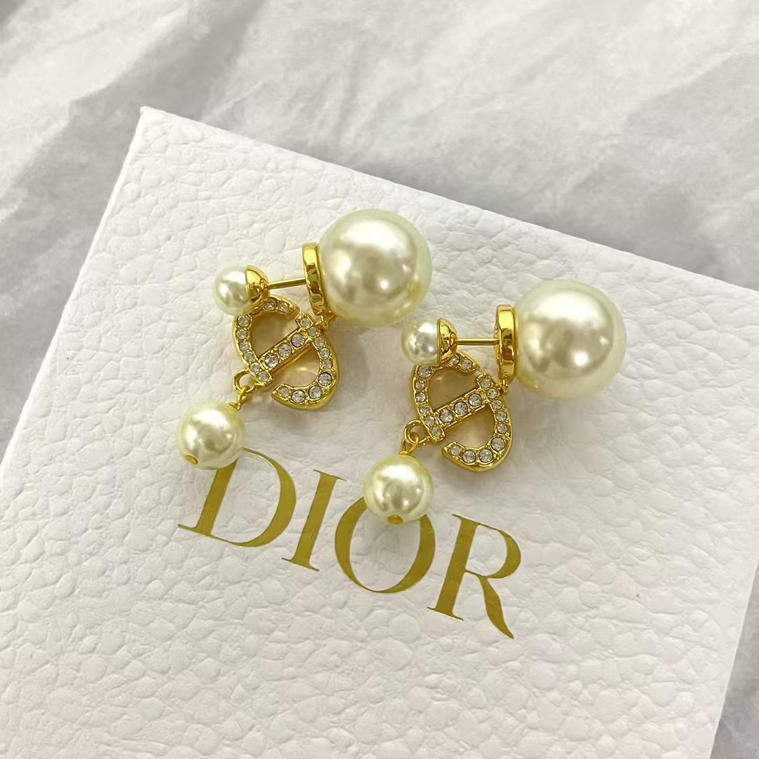 Dior Diamond CD Pearl Drop Earrings - Original Replica Club