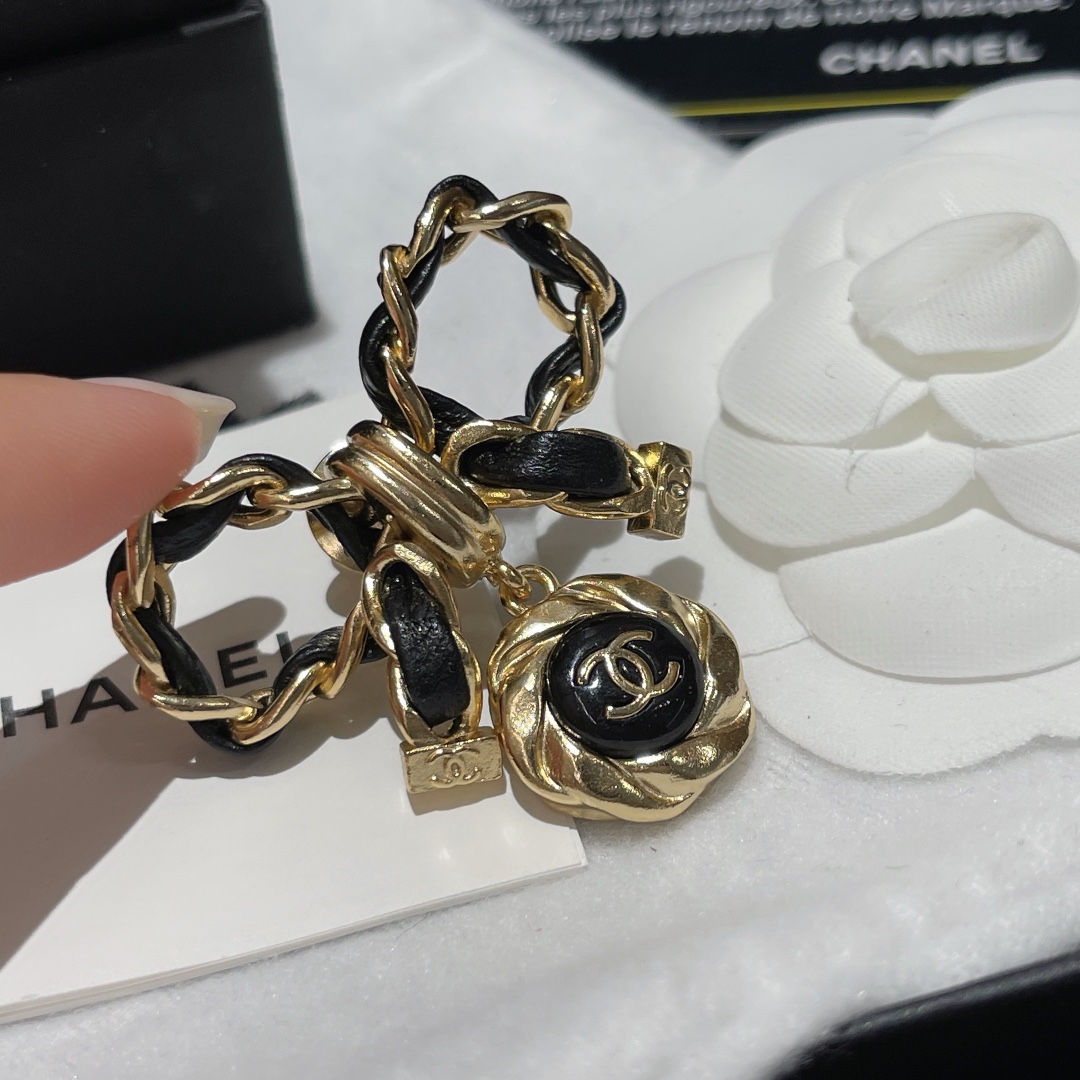 Chanel Black Leather Wrap Gold Bow Brooch - Original Replica Club