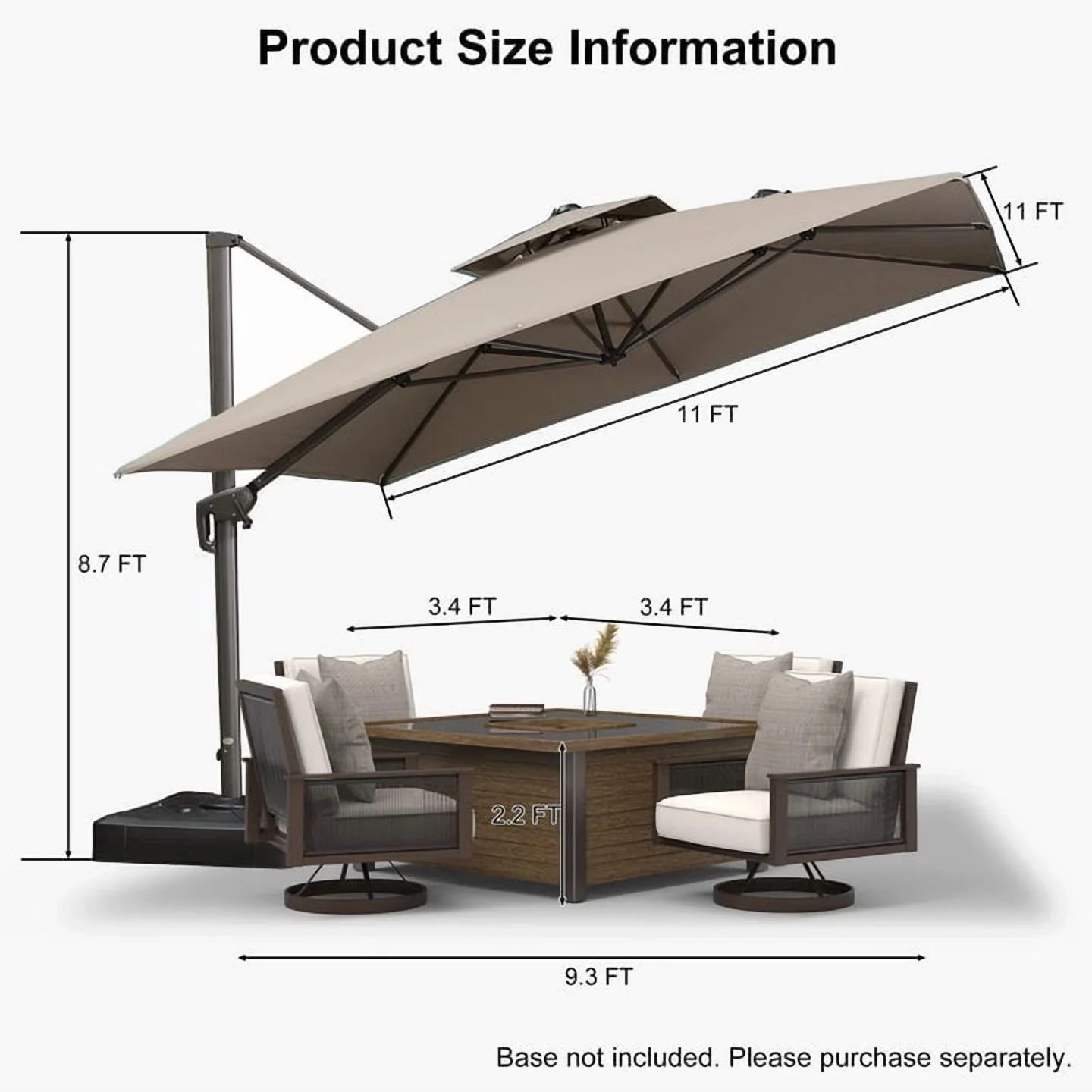 PURPLE LEAF Outdoor Cantilever Umbrella 10' X 13' Rectangle Umbrella Large Patio Umbrella Windproof Heavy Duty Hanging Offset Umbrella for Garden Outdoor Pool, Dark Grey - Image 17
