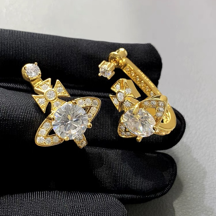 Vivienne Westwood Pink White Diamond Saturn Earrings - Original Replica Club