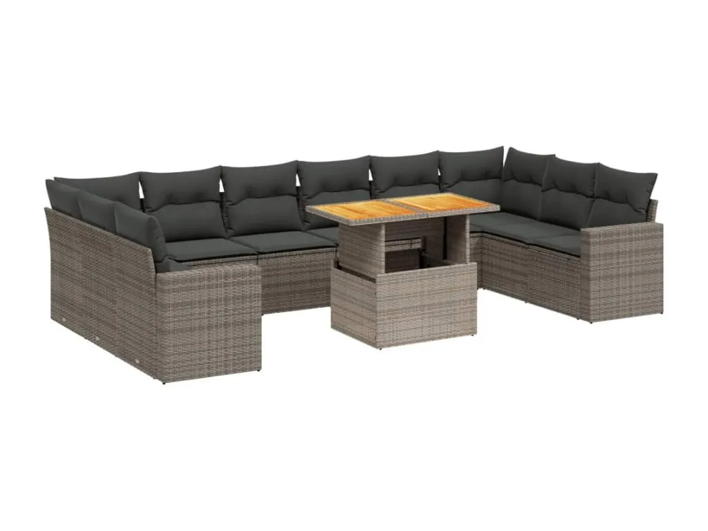 Conjunto de sofás de jardín de 11 piezas con cojines – Ratán sintético gris elegante NI0357449